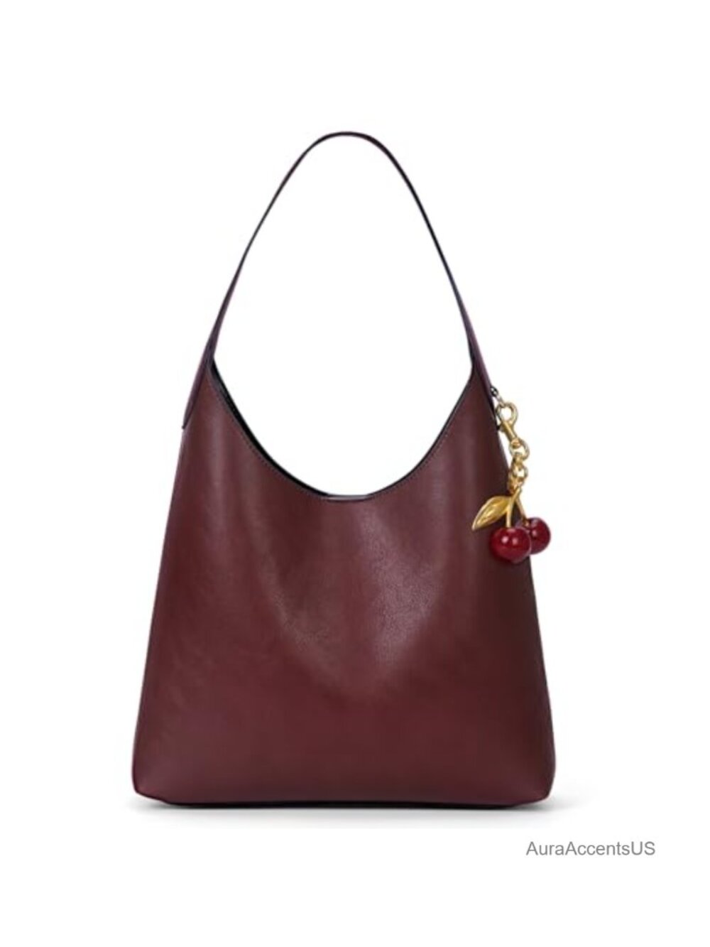 Faux Suede Hobo Shoulder Bag Vegan Leather Tote Cherry Charm